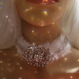Custom Order Faux Mink & Crystal Choker Necklace